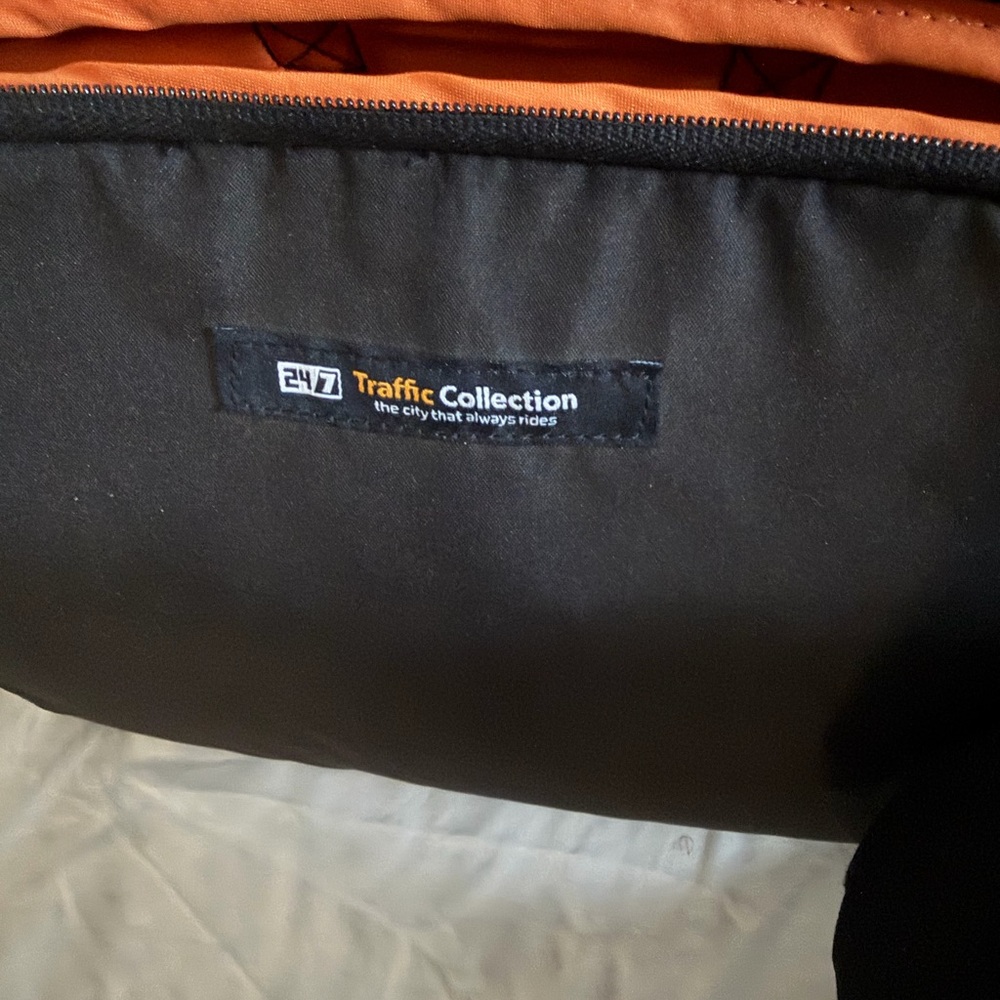 24/7 Traffic Collection Messenger Bag in Black and Orange for Camera and Biking